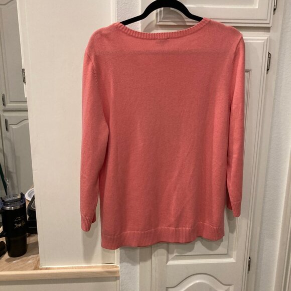 NWT Talbots Pink Sweater Bold Oranges Crewneck Pullover Sz Large Peach Stawberry - Picture 6 of 6